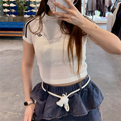 阿迪达斯女子针织修身短袖T恤