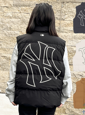 24秋冬新款MLB羽绒服马甲背心男女款NY大标情侣羽绒外套3ADVB0146
