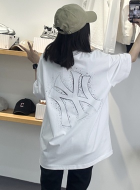 MLB短袖男女25春季新款情侣NY印花后背大标圆领运动T恤3ATST0153