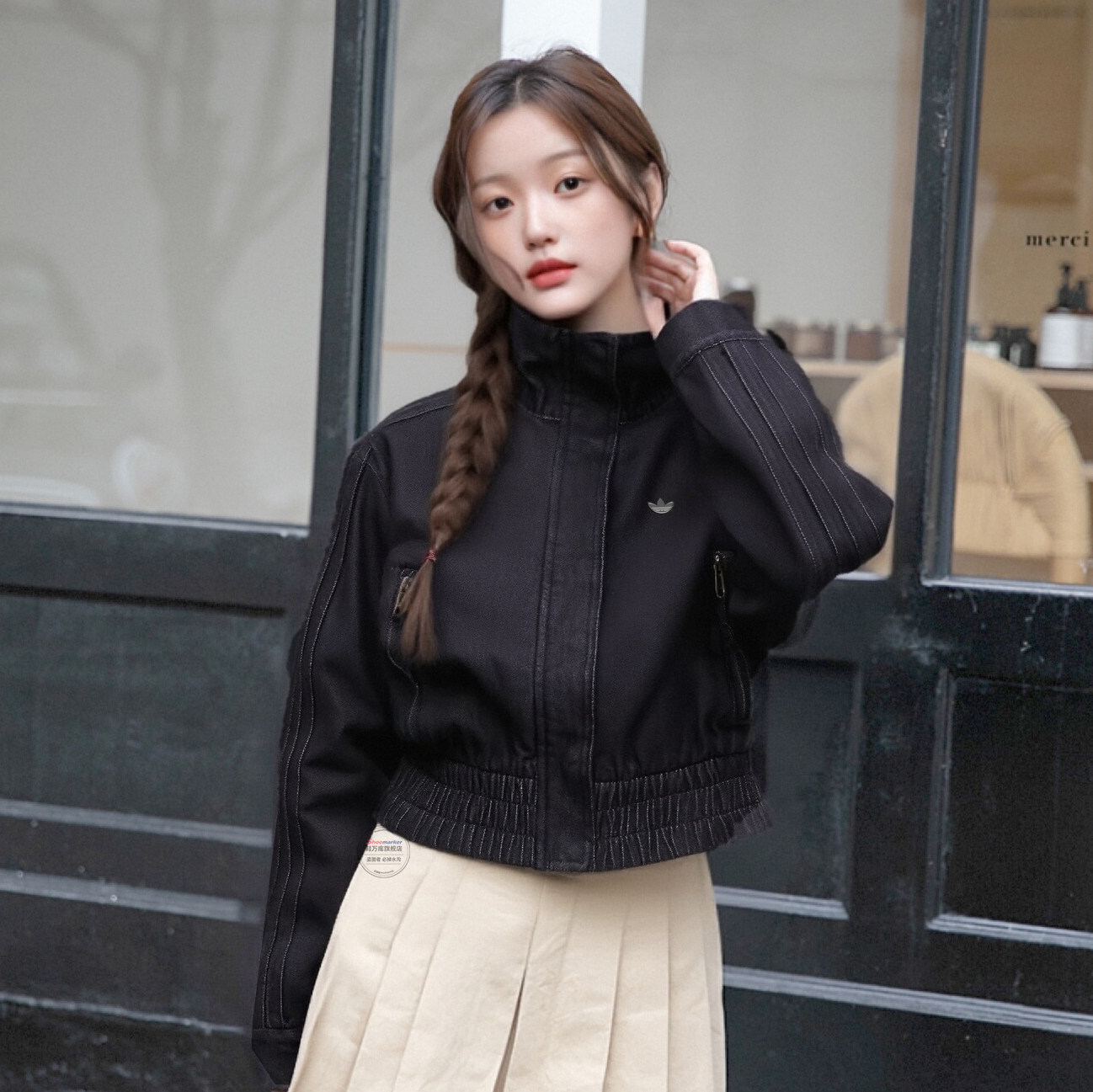 阿迪达斯三叶草高领女子牛仔外套