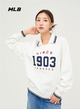 MLB男女情侣24新款美式复古撞色学院风剪刀领百搭卫衣3AMTV0844