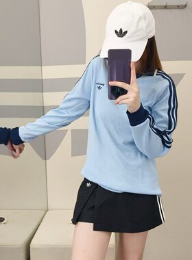25新款阿迪达斯三叶草女三条纹时尚休闲翻领长袖T恤JM8011/JM8012