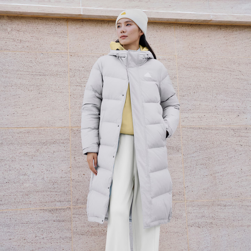 阿迪达斯男女连帽保暖长款羽绒服