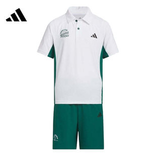 Adidas阿迪达斯男大童速干运动休闲POLO领短袖套装KF0399/KF0400