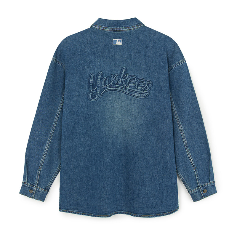 MLB外套男女25新款情侣复古风后背图案休闲运动牛仔衬衫3ADRV0254