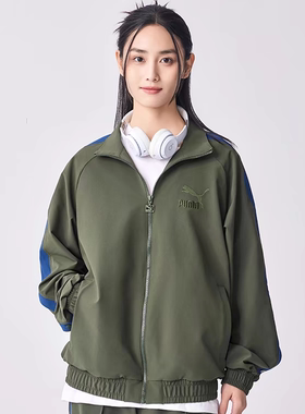 2025新款Puma彪马男女外套宽松运动服军绿色排扣休闲夹克628203