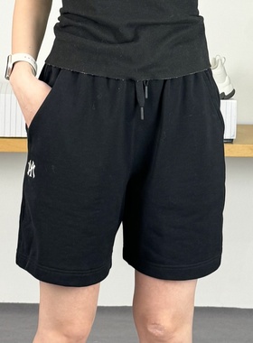25新款MLB情侣短裤男女NY小标刺绣纯色针织休闲运动裤3ASPB0153