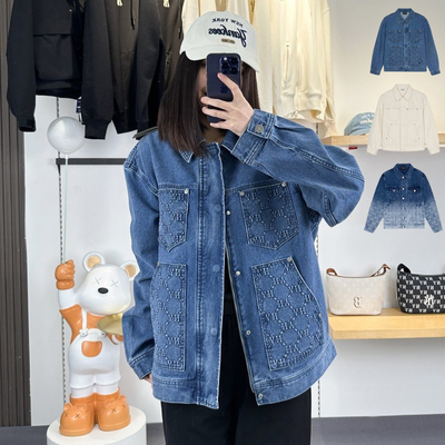 MLB男女NY复古老花拼接牛仔外套