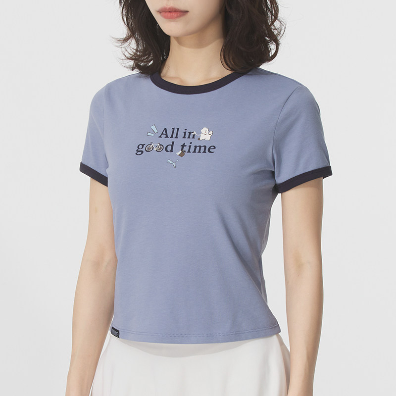 PUMA彪马凉感修身萌趣印花休闲短袖T恤女彩色圆领运动上衣634798