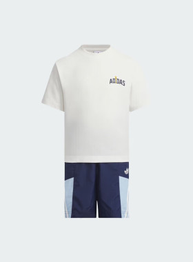 adidas阿迪达斯男女儿童运动休闲宽松短袖短裤套装 JV5173/JV5174