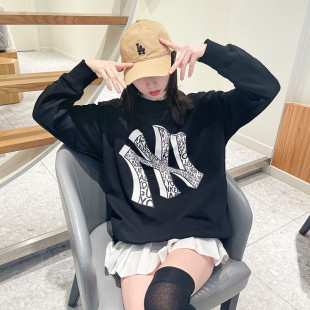 MLB男女卫衣NY洋基队立体大标印花宽松休闲圆领套头衫3AMTU0131