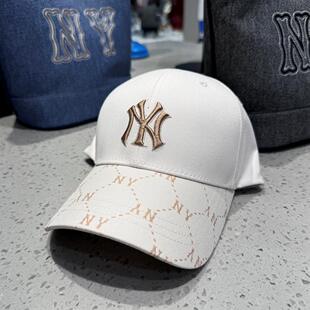 MLB男女同款 NY刺绣情侣老花运动鸭舌帽棒球帽3ACPM094N 帽子24新款