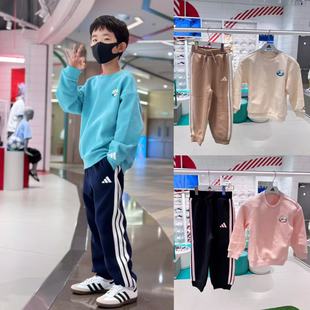 阿迪达斯童装大童加绒圆领运动卫衣卫裤套装KC2822/KC2823/KC2824