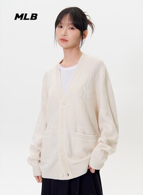 MLB美职棒男女款时尚百搭暗纹浮雕老花针织开衫春夏新款3AKCM0254