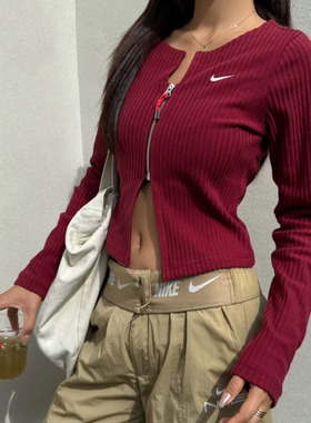 25新款NIKE耐克女子CNY蛇年本命年红短款修身鱼骨衣针织T恤HV8459