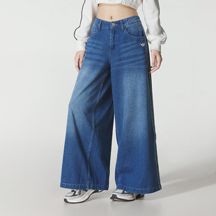 WIDE牛仔长裤 Adidas阿迪达斯三叶草女裤 DENIM 新款 JV7454 2025秋季