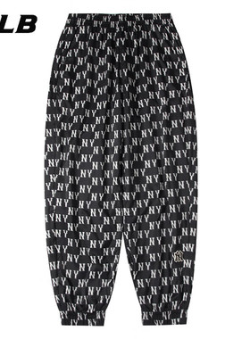 MLB束脚裤男女款NY复古老花满标宽松收口长裤休闲长裤3AWPM0134