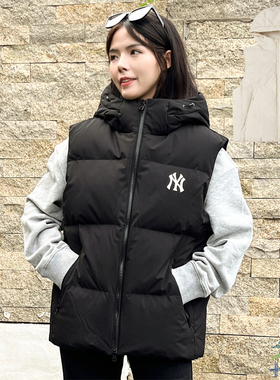 24新款MLB外套男女NY刺绣情侣连帽防风保暖羽绒马甲背心3ADVB1046