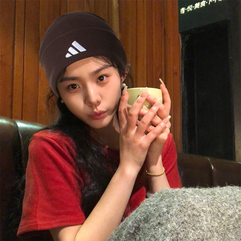 阿迪达斯棕色针织帽男女美式冷帽