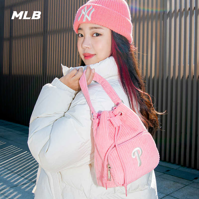 MLB斜挎包灯芯绒水桶包拎包
