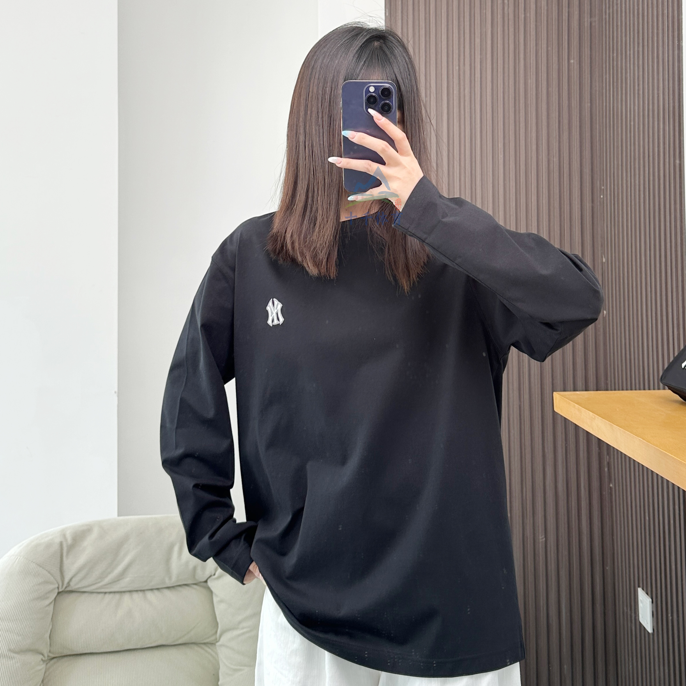 MLB长袖男女NY小标刺绣运动T恤
