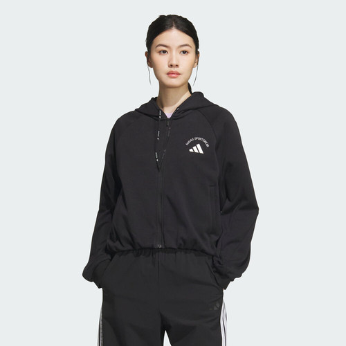 阿迪达斯女保暖连帽运动茄克外套