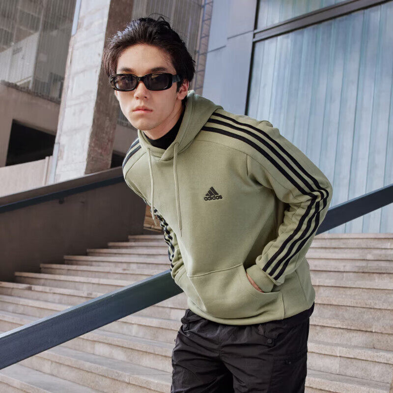 阿迪达斯男休闲加绒连帽套头卫衣
