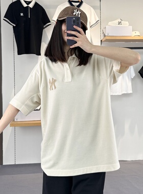 25新款MLB情侣短袖男女NY复古字母印花POLO衫运动T恤3APQB0453