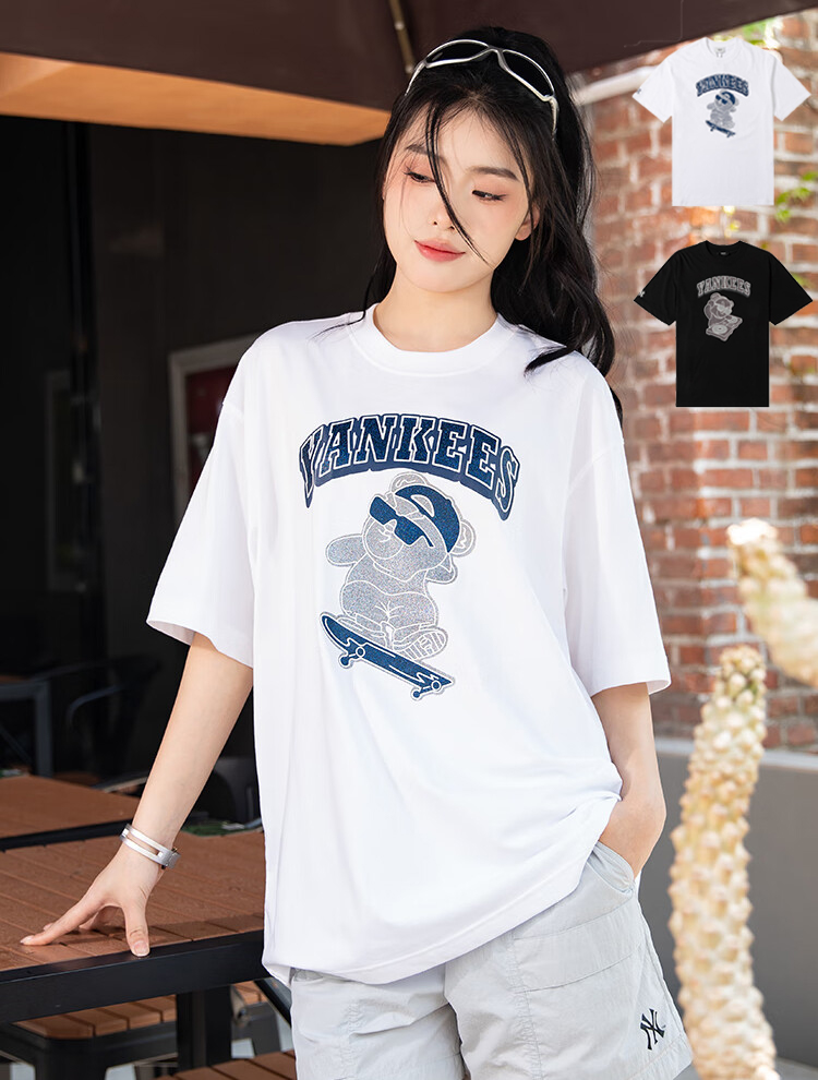 MLB短袖情侣小熊图案印花运动T恤