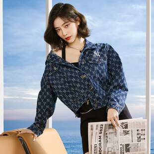 MLB牛仔外套女士复古老花NY满标休闲上衣明星同款夹克3FDKM0321