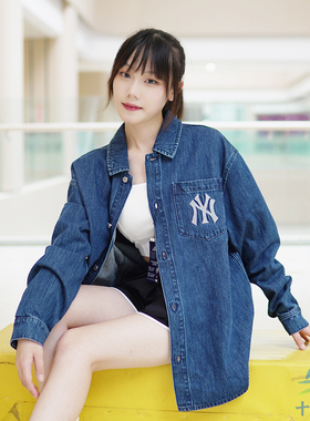 MLB正品男女情侣长袖牛仔衬衫运动休闲宽松外套24春新款3ADRB0641