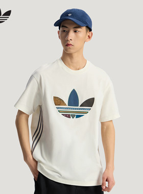 adidas阿迪达斯三叶草男款拼接式LOGO半袖短袖T恤 KW5670/KW5671