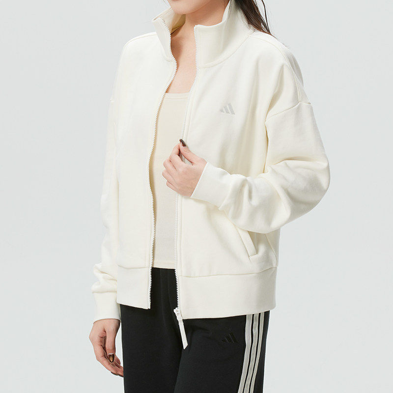 阿迪达斯三叶草女装针织夹克外套26春季新款休闲跑步运动服KS2829