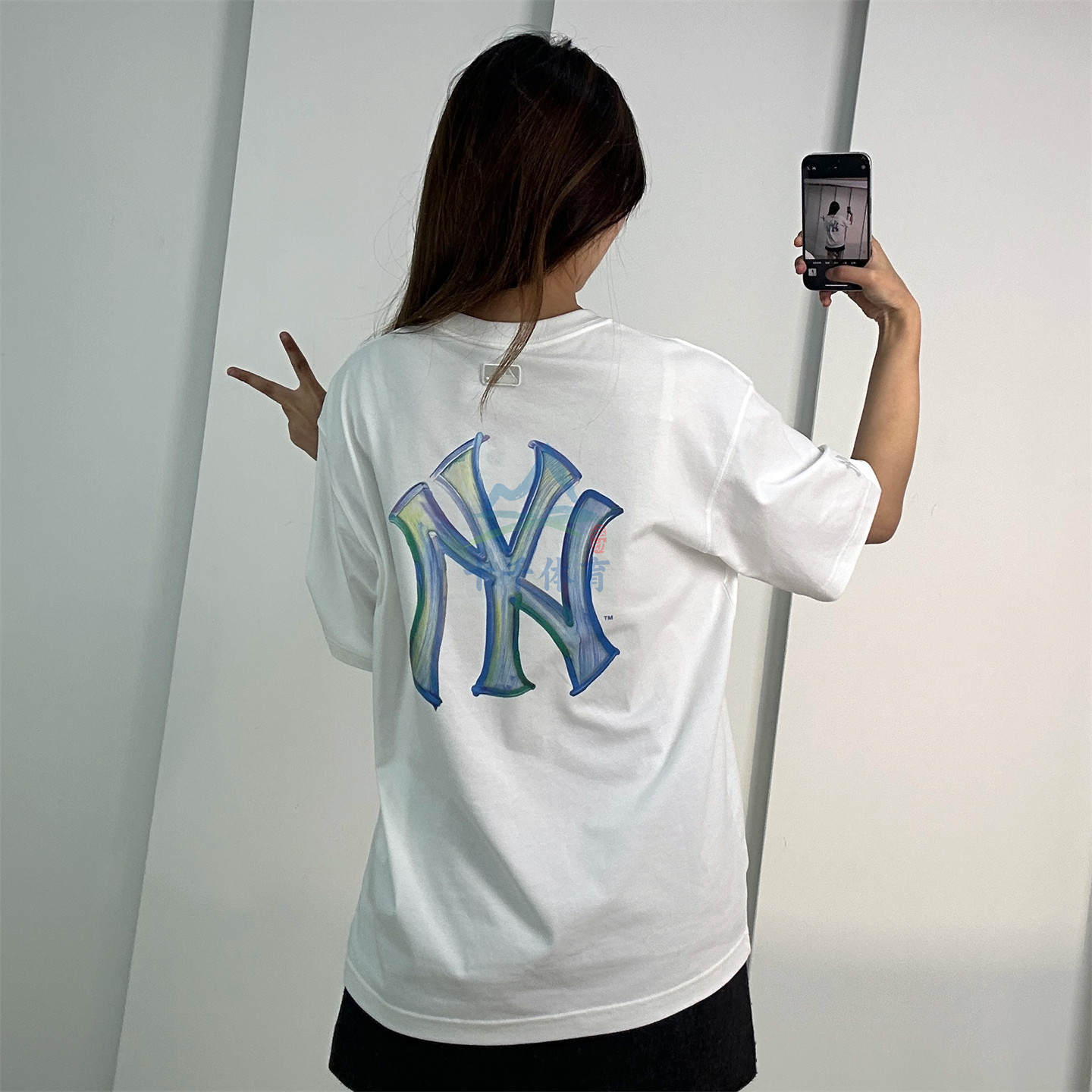 MLB情侣短袖男女26新款NY手绘印花潮流宽松圆领运动T恤3ATSB0663