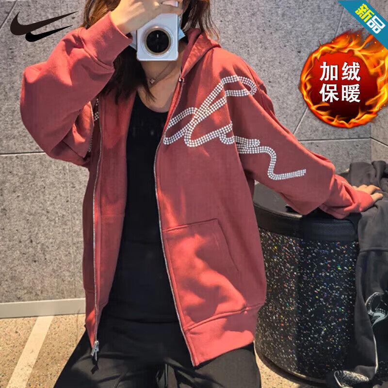 耐克男子加绒连帽衫针织印花外套
