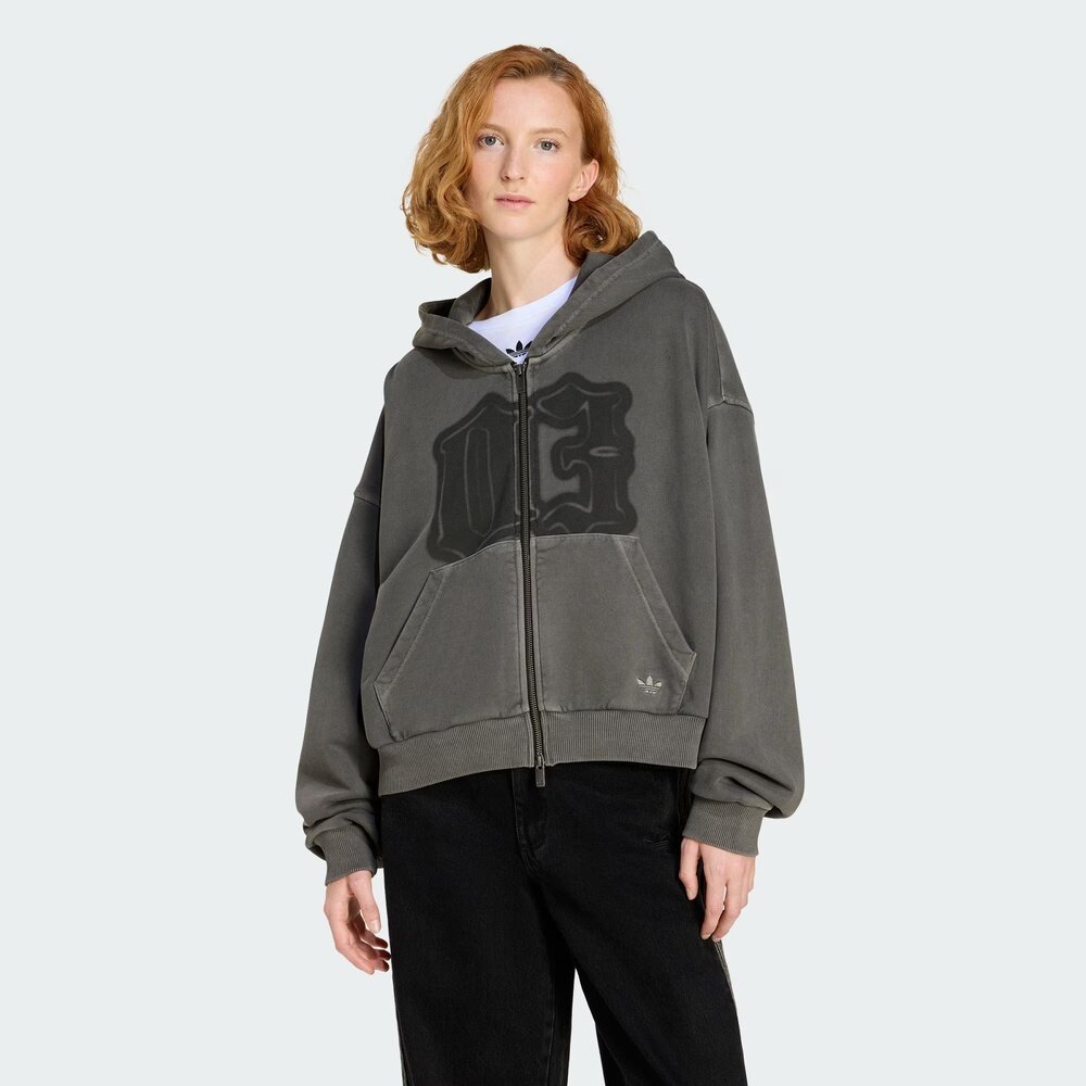 25新款adidas阿迪达斯三叶草夹克女子Loose FZ GFX连帽外套KE3302