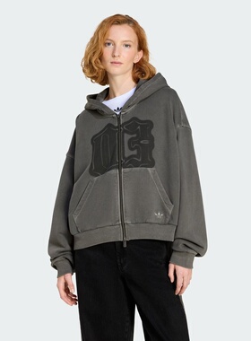 25新款adidas阿迪达斯三叶草夹克女子Loose FZ GFX连帽外套KE3302