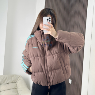 Adidas阿迪达斯三叶草女子撞色条纹立领短款 KG4910 羽绒服KG4909