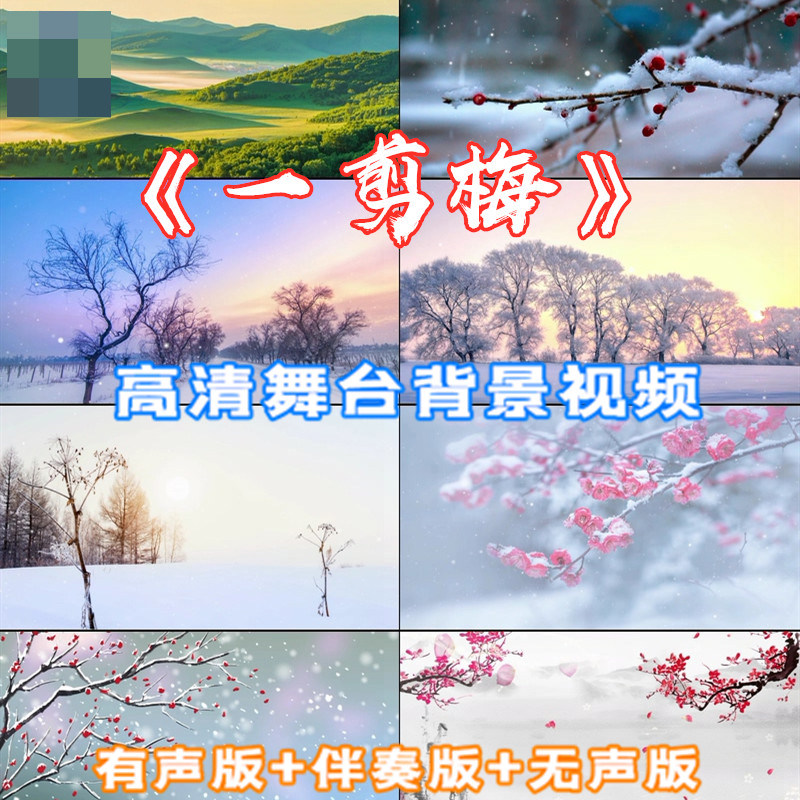 《一剪梅》红梅花开花瓣飘落演出舞台背景LED大屏幕视频素材