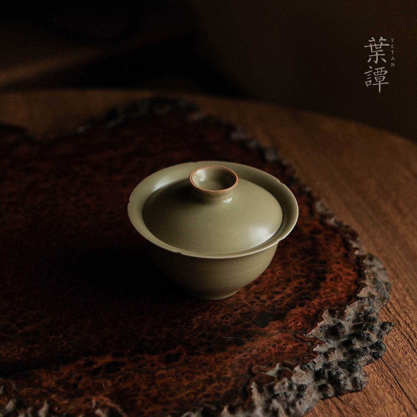 叶谭 隐山堂荷青盖碗 葵口无托泡茶碗单个景德镇陶瓷茶具泡茶器