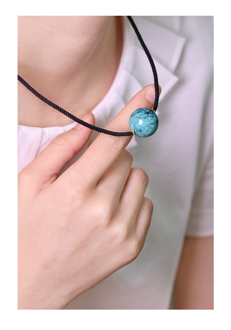 후베이 원시 광산 청록색 라운드 루즈 비즈 DZI 비즈 원시 돌 펜던트 목걸이 액세서리 남성과 여성의 쇄골 체인 천연 펜던트