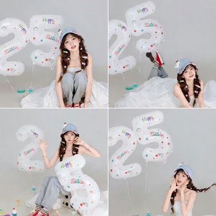 网红女生生日写真拍照数字气球布置装饰摄影周岁派对场景氛围道具