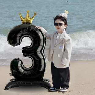 生日数字底座气球40寸黑色大铝膜儿童周岁派对装饰布置拍照道具