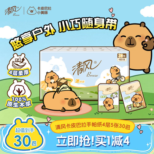 清风卡皮巴拉手帕纸便携式小包