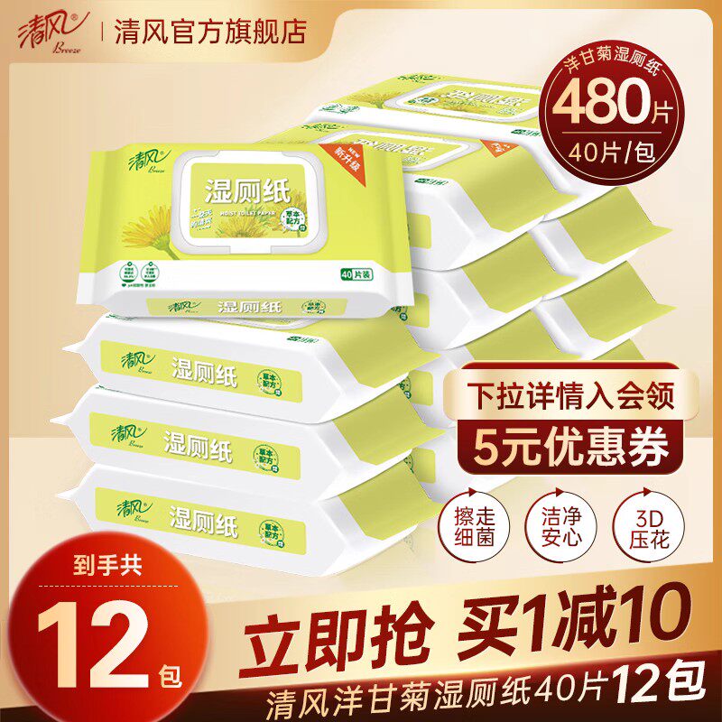 清风湿厕纸家庭装40片12包女性厕纸湿巾私处洁厕纸男湿巾纸擦屁股怎么看?