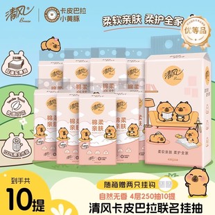 挂抽纸巾10提整箱卫生纸抽 李昀锐同款 清风卡皮巴拉抽纸悬挂式