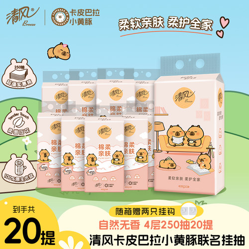 【直播链接】清风挂抽250抽20提悬挂式家用手纸卫生纸整箱抽纸by
