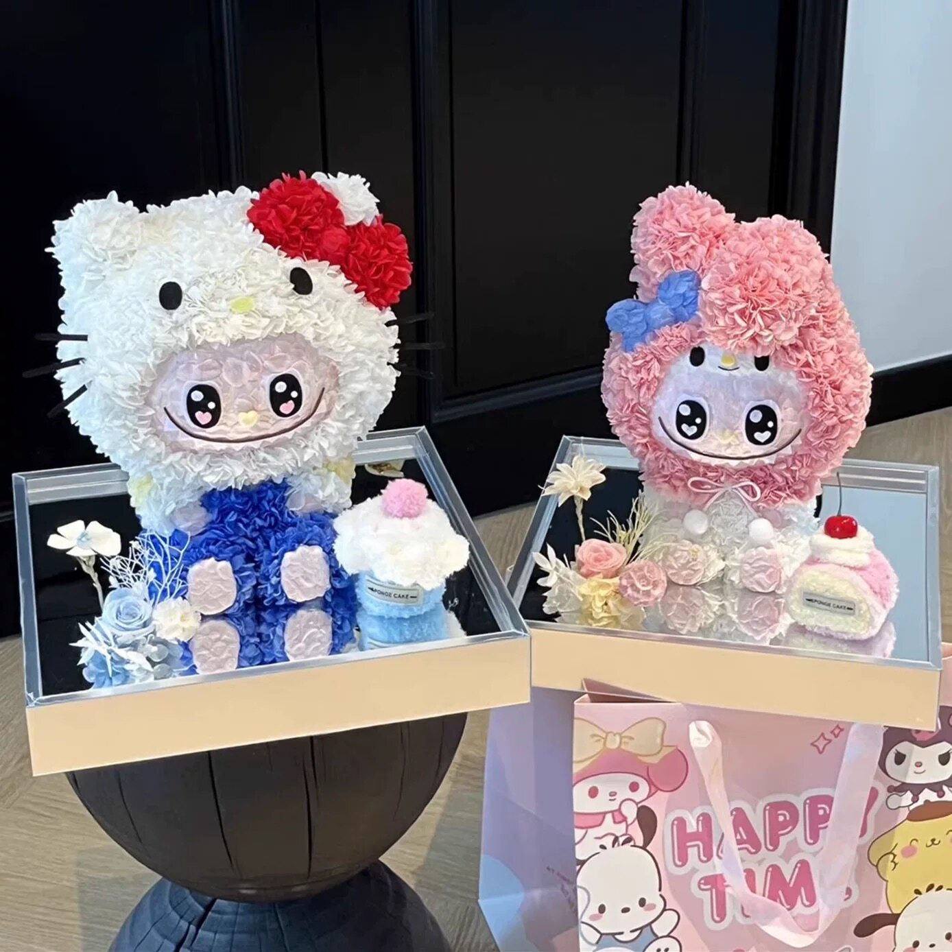 七夕情人节永生花HelloKitty凯蒂猫拉布布摆件送女友闺蜜生日礼物