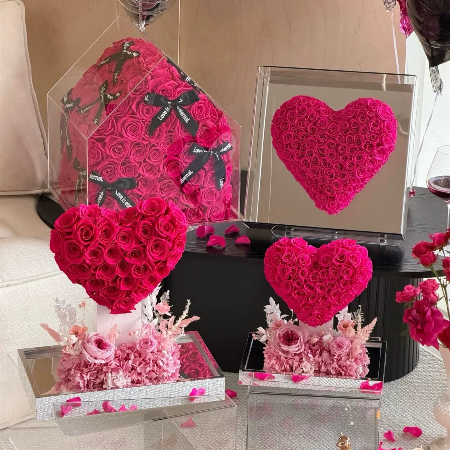 网红弗洛伊德爱心永生玫瑰花盒透明亚克力女王节生日礼物送女朋友