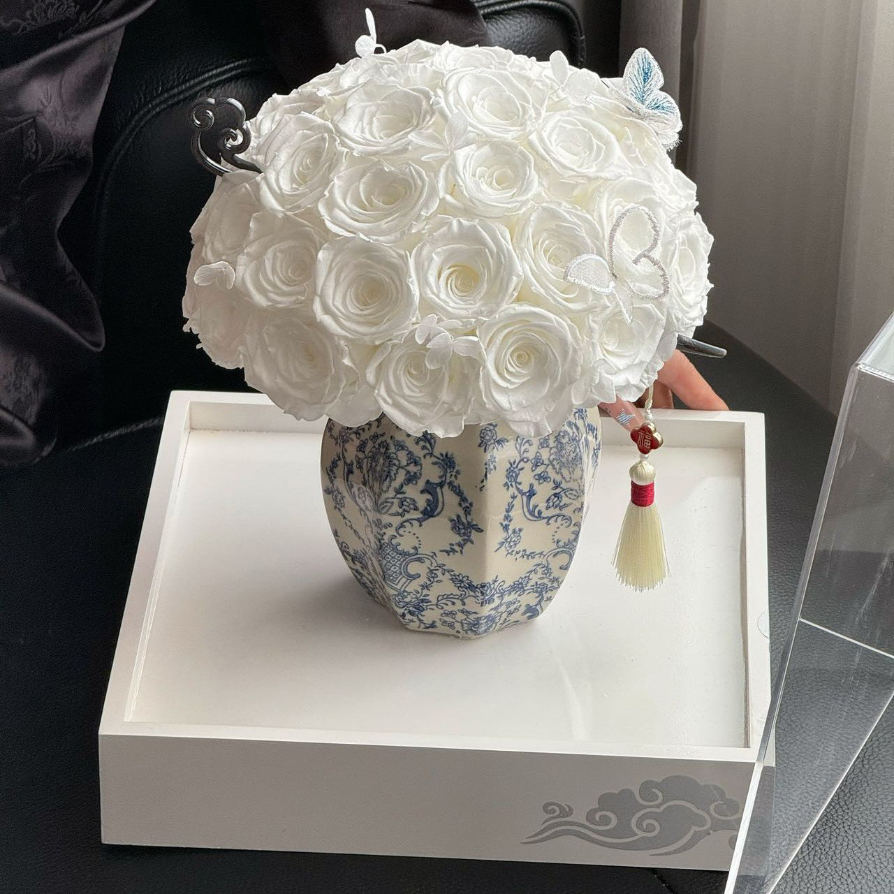 情人节玫瑰花永生花青花瓷花瓶高级新中式花盒送女生闺蜜生日礼物